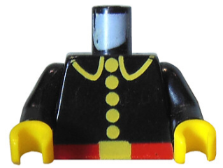 ↑ LegoTorso Fire Uniform Five Button Pattern / Black Arms / Yellow Hands
