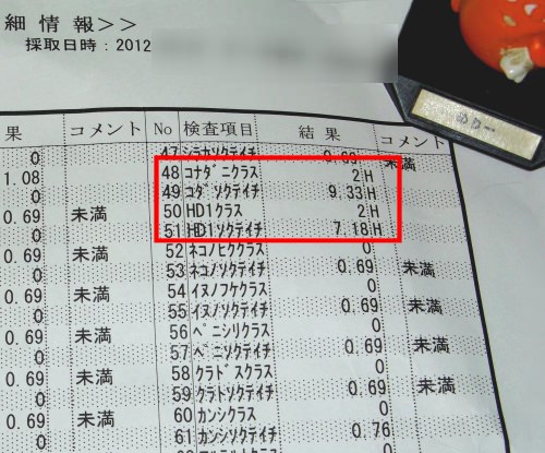 ↑ アレルギー反応測定結果