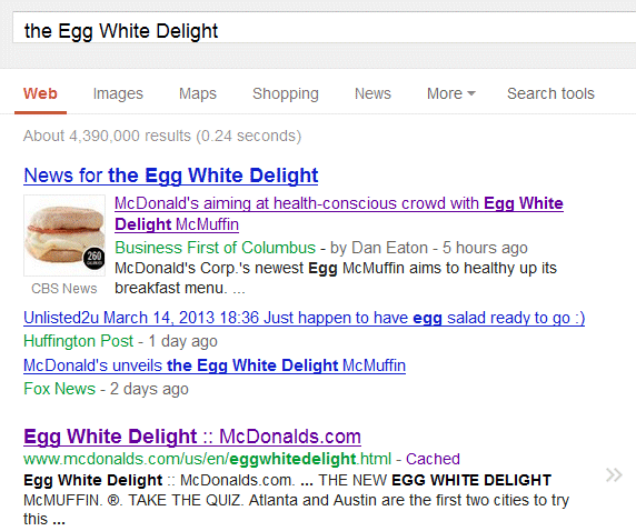 ↑ the Egg White Delightで検索すると......