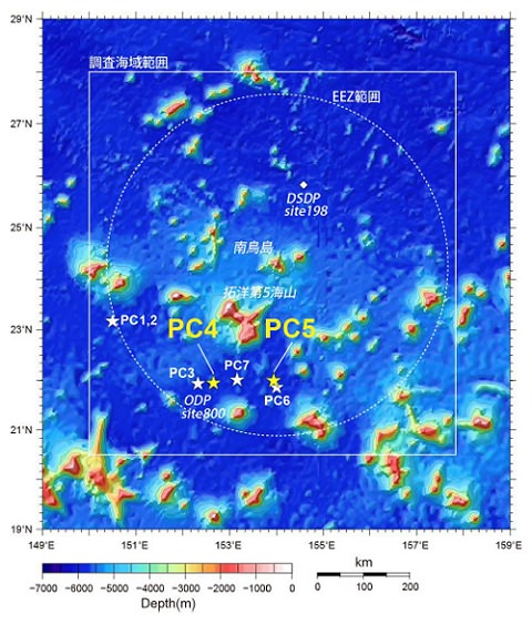 ↑ KR13-02調査航海のピストンコア採取地点