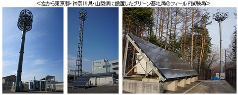 ↑ 左から東京都・神奈川県・山梨県に設置したグリーン基地局のフィールド試験局