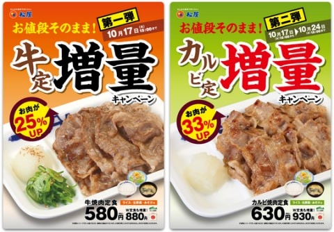 牛焼肉各種定食 増量キャンペーン開催のお知らせ
